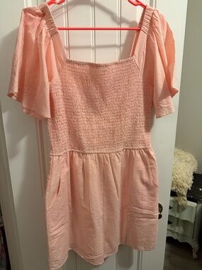 Smocked Square-Neck Peach Romper